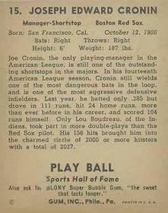 Joe Cronin  baseball card collectible - Main Image 2