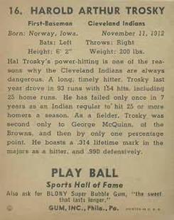 Hal Trosky  baseball card collectible - Main Image 2
