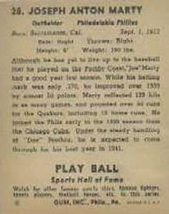 Joe Marty  baseball card collectible - Main Image 2