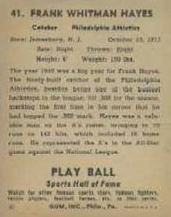 Frankie Hayes  baseball card collectible - Main Image 2