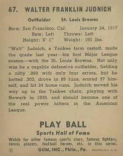 Walt Judnich  baseball card collectible - Main Image 2