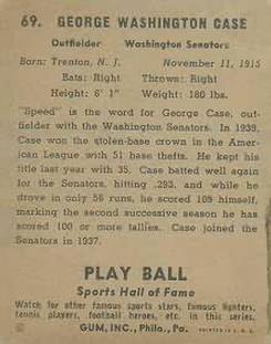 George Case  baseball card collectible - Main Image 2