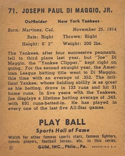 Joe DiMaggio  baseball card collectible - Main Image 2