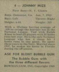 Johnny Mize  baseball card collectible - Main Image 2