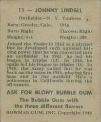 Johnny Lindell  baseball card collectible - Main Image 2