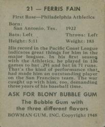 Ferris Fain  baseball card collectible - Main Image 2