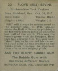 Floyd "Bill” Bevens  baseball card collectible - Main Image 2