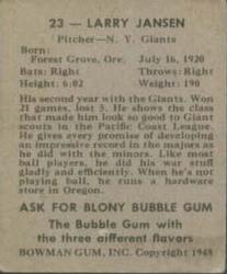 Larry Jansen  baseball card collectible - Main Image 2