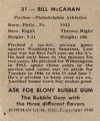 Bill McCahan  baseball card collectible - Main Image 2
