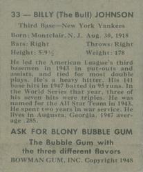 Billy "The Bull” Johnson  baseball card collectible - Main Image 2