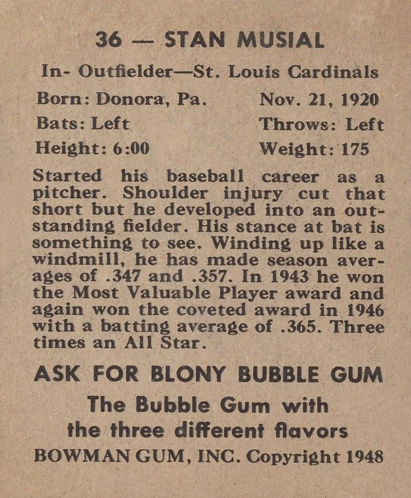 Stan Musial  baseball card collectible - Main Image 2