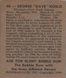 George "Dave” Koslo  baseball card collectible - Main Image 2