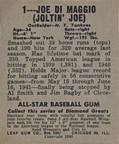 Joe DiMaggio  baseball card collectible - Main Image 2