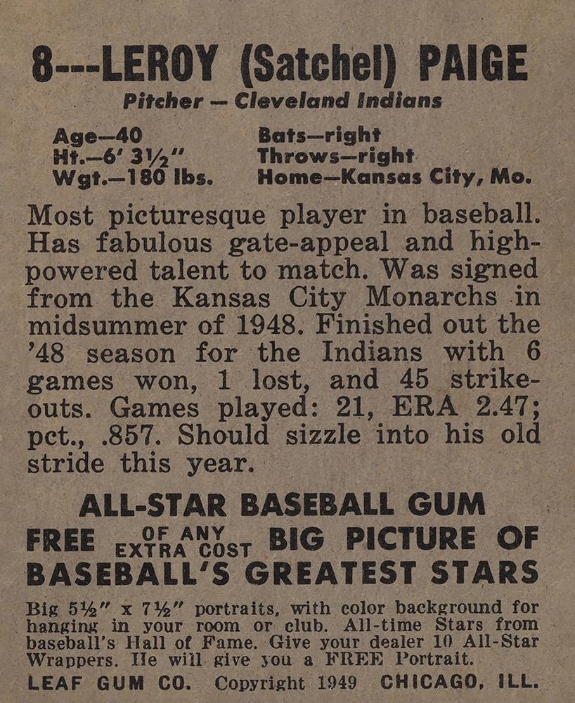 Satchel Paige  baseball card collectible - Main Image 2