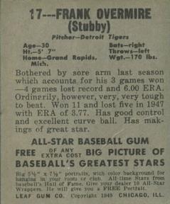 Frank Overmire  baseball card collectible - Main Image 2