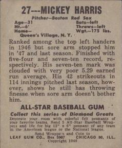 Mickey Harris  baseball card collectible - Main Image 2