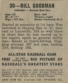 Bill Goodman  baseball card collectible - Main Image 2