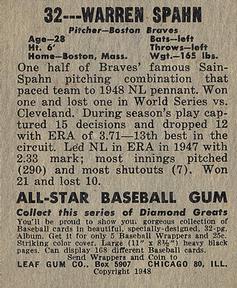 Warren Spahn  baseball card collectible - Main Image 2