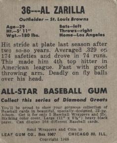 Al Zarilla  baseball card collectible - Main Image 2