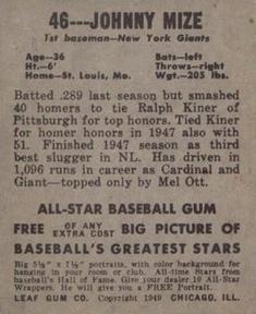 Johnny Mize  baseball card collectible - Main Image 2