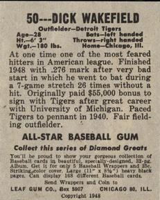 Dick Wakefield  baseball card collectible - Main Image 2