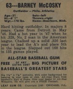 Barney McCosky  baseball card collectible - Main Image 2