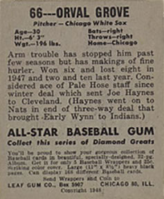 Orval Grove  baseball card collectible - Main Image 2