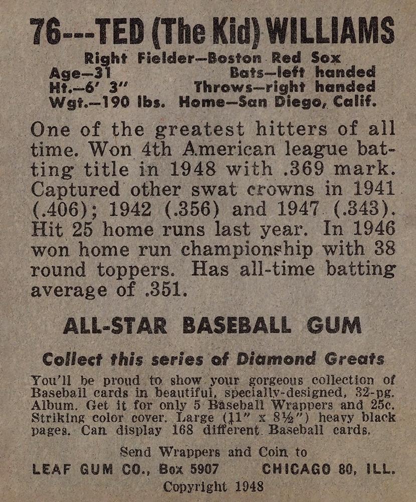 Ted Williams  baseball card collectible - Main Image 2