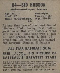 Sid Hudson  baseball card collectible - Main Image 2