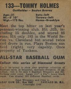 Tommy Holmes  baseball card collectible - Main Image 2
