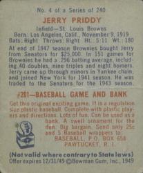 Jerry Priddy  baseball card collectible - Main Image 2
