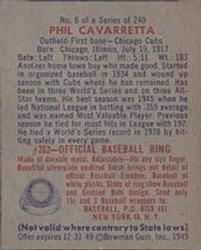 Phil Cavarretta  baseball card collectible - Main Image 2