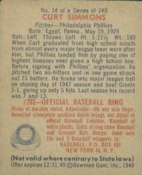 Curt Simmons  baseball card collectible - Main Image 2