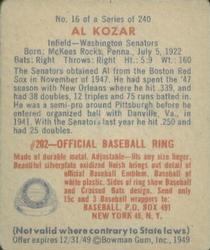 Al Kozar  baseball card collectible - Main Image 2