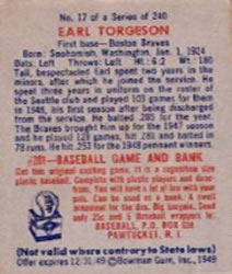 Earl Torgeson  baseball card collectible - Main Image 2