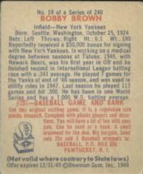 Bobby Brown  baseball card collectible - Main Image 2