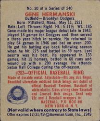 Gene Hermanski  baseball card collectible - Main Image 2