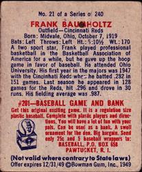 Frank Baumholtz  baseball card collectible - Main Image 2