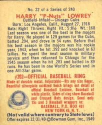 Harry "P-Nuts” Lowrey  baseball card collectible - Main Image 2