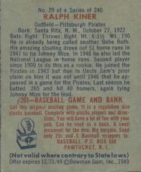 Ralph Kiner  baseball card collectible - Main Image 2