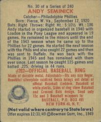 Andy Seminick  baseball card collectible - Main Image 2