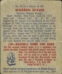 Warren Spahn  baseball card collectible - Main Image 2