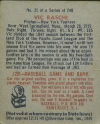 Vic Raschi  baseball card collectible - Main Image 2