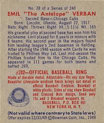 Emil "The Antelope” Verban  baseball card collectible - Main Image 2