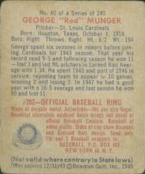 George "Red” Munger  baseball card collectible - Main Image 2
