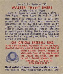 Walter "Hoot” Evers  baseball card collectible - Main Image 2
