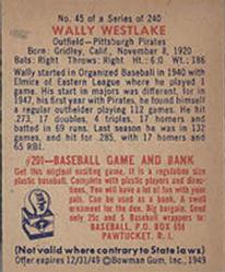 Wally Westlake  baseball card collectible - Main Image 2