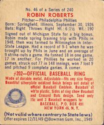 Robin Roberts  baseball card collectible - Main Image 2