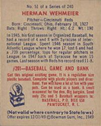 Herman Wehmeier  baseball card collectible - Main Image 2