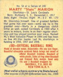 Marty "Slats” Marion  baseball card collectible - Main Image 2